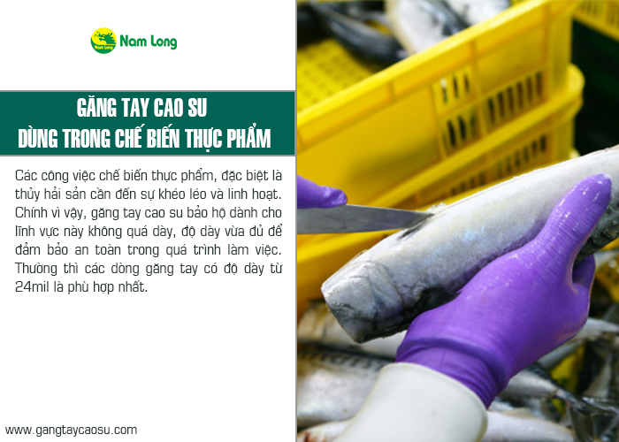 găng tay cao su trong chế biến thực phẩm